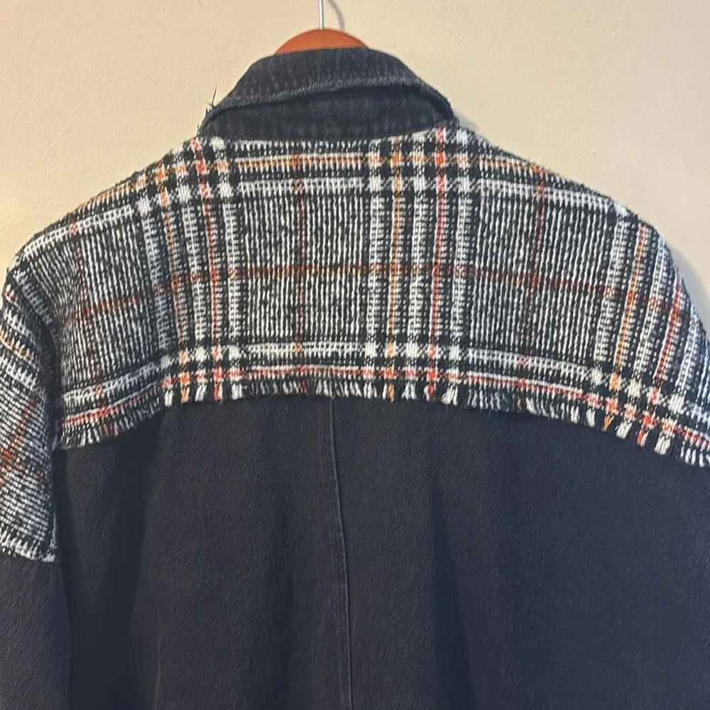 Zara Black and Plaid Jean Jacket